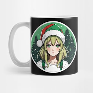 Christmas anime girl with green hat Mug